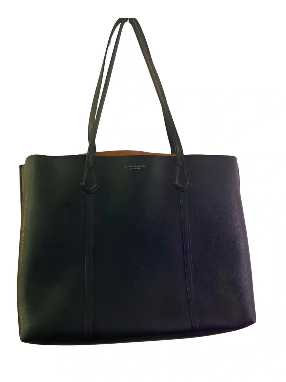 Tory Burch Perry Triple Compartment Tote Black Pebbled Leather Large Bag